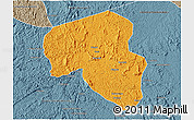 Political 3D Map of Offoue-Onoye (Iboundji), semi-desaturated