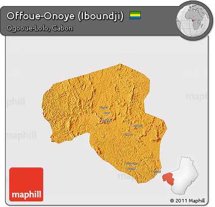 Political 3D Map of Offoue-Onoye (Iboundji), single color outside