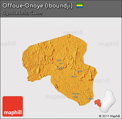 Political 3D Map of Offoue-Onoye (Iboundji), single color outside