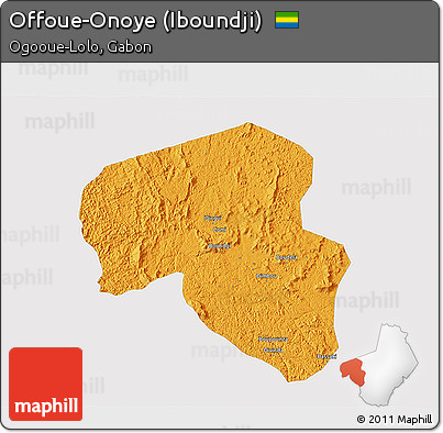 Political 3D Map of Offoue-Onoye (Iboundji), single color outside