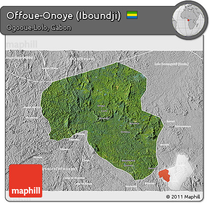 Satellite 3D Map of Offoue-Onoye (Iboundji), lighten, desaturated