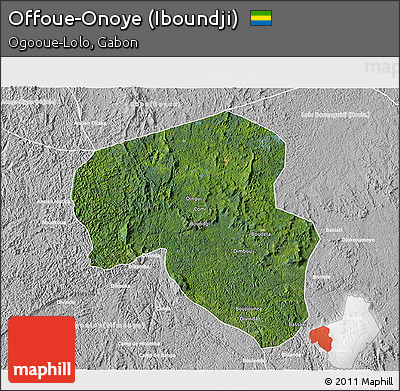 Satellite 3D Map of Offoue-Onoye (Iboundji), lighten, desaturated