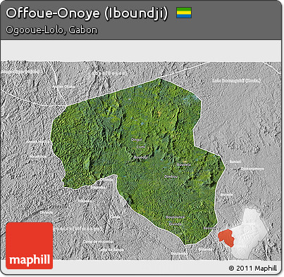 Satellite 3D Map of Offoue-Onoye (Iboundji), lighten, desaturated