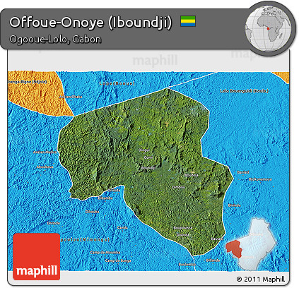 Satellite 3D Map of Offoue-Onoye (Iboundji), political outside