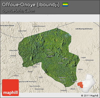Satellite 3D Map of Offoue-Onoye (Iboundji), shaded relief outside