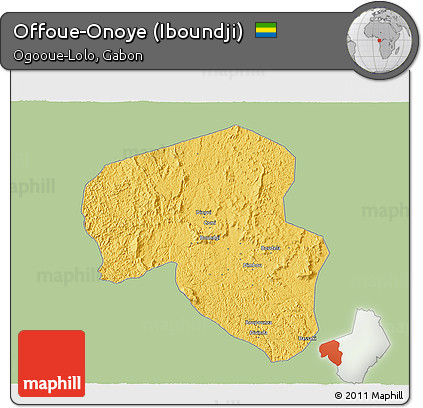 Savanna Style 3D Map of Offoue-Onoye (Iboundji), single color outside