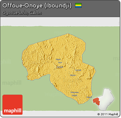 Savanna Style 3D Map of Offoue-Onoye (Iboundji), single color outside