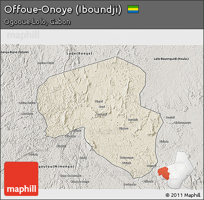 Shaded Relief 3D Map of Offoue-Onoye (Iboundji), semi-desaturated