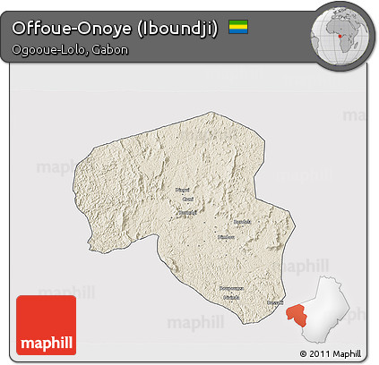 Shaded Relief 3D Map of Offoue-Onoye (Iboundji), single color outside