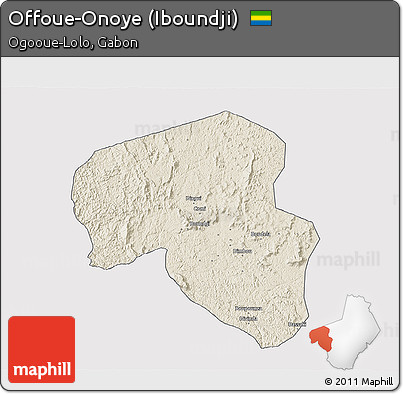 Shaded Relief 3D Map of Offoue-Onoye (Iboundji), single color outside