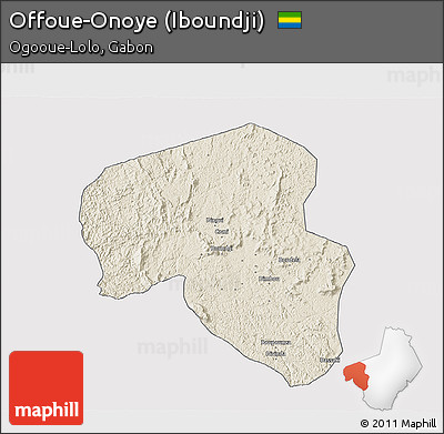 Shaded Relief 3D Map of Offoue-Onoye (Iboundji), single color outside