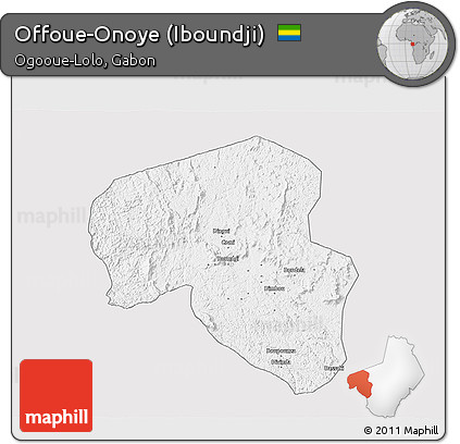 Silver Style 3D Map of Offoue-Onoye (Iboundji), single color outside