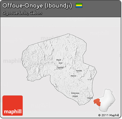 Silver Style 3D Map of Offoue-Onoye (Iboundji), single color outside