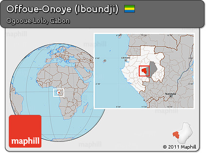 Gray Location Map of Offoue-Onoye (Iboundji), highlighted country, highlighted parent region