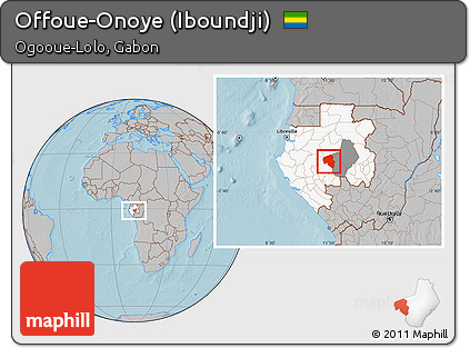 Gray Location Map of Offoue-Onoye (Iboundji), highlighted country, highlighted parent region, hill shading