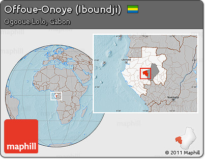 Gray Location Map of Offoue-Onoye (Iboundji), highlighted country, highlighted parent region, hill shading