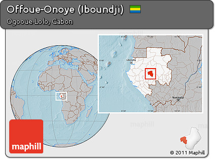 Gray Location Map of Offoue-Onoye (Iboundji), highlighted country, hill shading