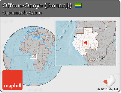 Gray Location Map of Offoue-Onoye (Iboundji), highlighted country, hill shading