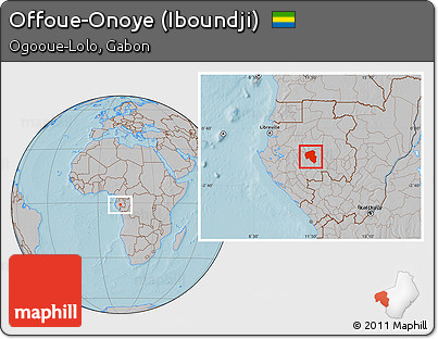 Gray Location Map of Offoue-Onoye (Iboundji), hill shading