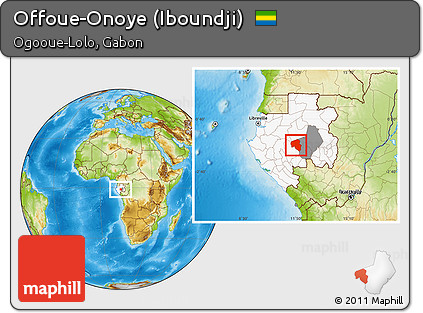 Physical Location Map of Offoue-Onoye (Iboundji), highlighted country, highlighted parent region