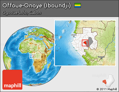 Physical Location Map of Offoue-Onoye (Iboundji), highlighted country, highlighted parent region