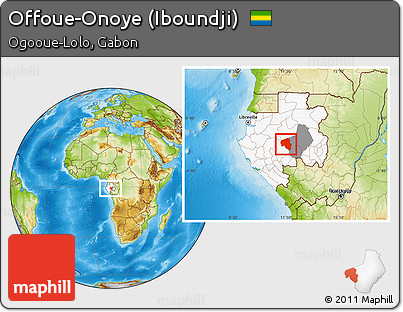 Physical Location Map of Offoue-Onoye (Iboundji), highlighted country, highlighted parent region