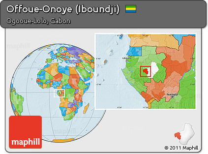 Political Location Map of Offoue-Onoye (Iboundji), highlighted parent region