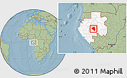 Savanna Style Location Map of Offoue-Onoye (Iboundji), highlighted country, within the entire country, hill shading