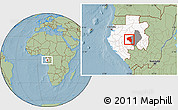 Savanna Style Location Map of Offoue-Onoye (Iboundji), highlighted country, highlighted parent region, hill shading