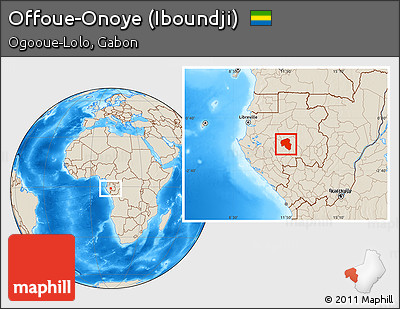 Shaded Relief Location Map of Offoue-Onoye (Iboundji)