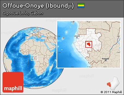Shaded Relief Location Map of Offoue-Onoye (Iboundji), highlighted country