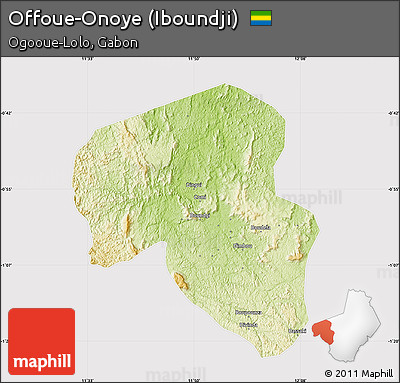Physical Map of Offoue-Onoye (Iboundji), cropped outside