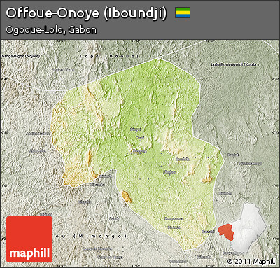 Physical Map of Offoue-Onoye (Iboundji), semi-desaturated
