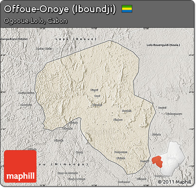 Shaded Relief Map of Offoue-Onoye (Iboundji), semi-desaturated