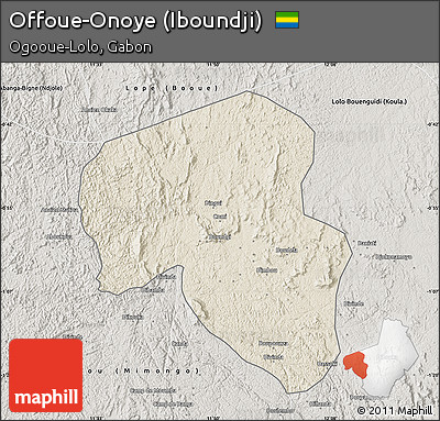 Shaded Relief Map of Offoue-Onoye (Iboundji), semi-desaturated
