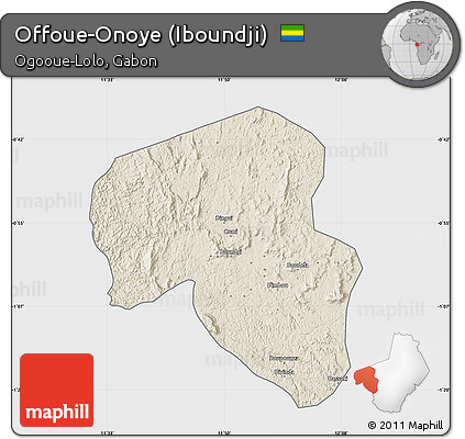 Shaded Relief Map of Offoue-Onoye (Iboundji), single color outside