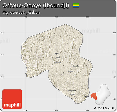 Shaded Relief Map of Offoue-Onoye (Iboundji), single color outside