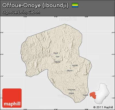 Shaded Relief Map of Offoue-Onoye (Iboundji), single color outside