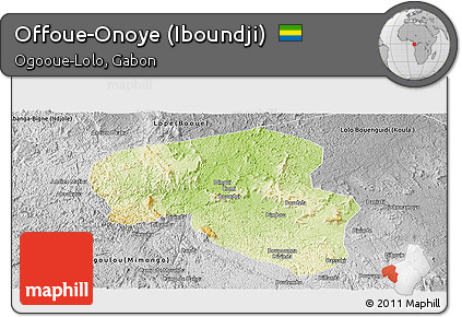 Physical Panoramic Map of Offoue-Onoye (Iboundji), desaturated