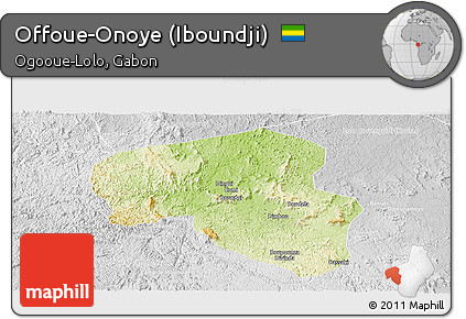Physical Panoramic Map of Offoue-Onoye (Iboundji), lighten, desaturated