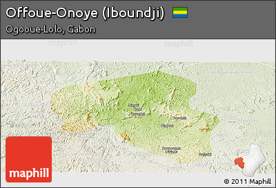 Physical Panoramic Map of Offoue-Onoye (Iboundji), lighten
