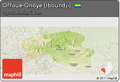 Physical Panoramic Map of Offoue-Onoye (Iboundji), lighten