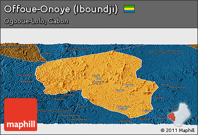 Political Panoramic Map of Offoue-Onoye (Iboundji), darken