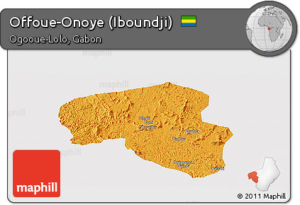 Political Panoramic Map of Offoue-Onoye (Iboundji), single color outside