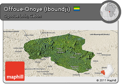 Satellite Panoramic Map of Offoue-Onoye (Iboundji), shaded relief outside