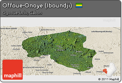 Satellite Panoramic Map of Offoue-Onoye (Iboundji), shaded relief outside