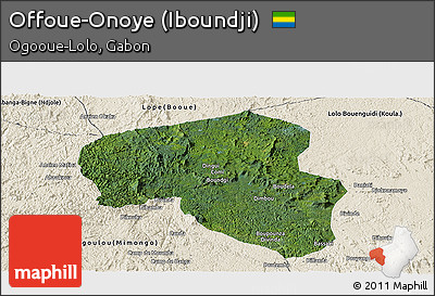 Satellite Panoramic Map of Offoue-Onoye (Iboundji), shaded relief outside
