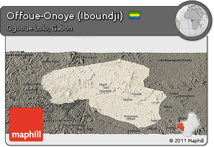 Shaded Relief Panoramic Map of Offoue-Onoye (Iboundji), darken