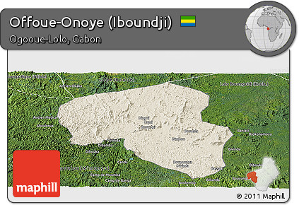 Shaded Relief Panoramic Map of Offoue-Onoye (Iboundji), satellite outside