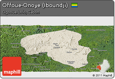Shaded Relief Panoramic Map of Offoue-Onoye (Iboundji), satellite outside